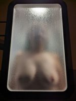 Wife titties through the frosty glass